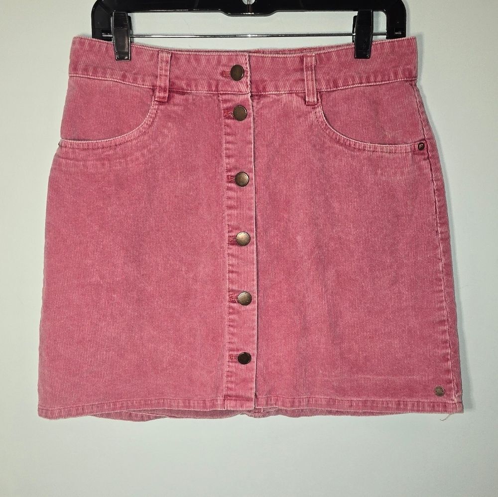 ROXY Corduroy Pink Button Down Mini Skirt